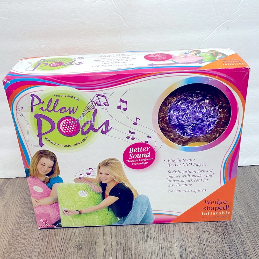 NIB Pillow pods, purple, wedge shaped speaker, inflates to 19” x 21” x 9”